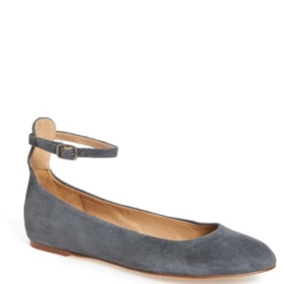 Genuine Suede Gray Ankle Strap Mary Jane Flats - Picture 7 of 8